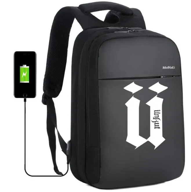 Unkut рюкзак с защитой от кражи, Студенческая сумка средней школы, USB зарядка, деловая сумка для компьютера, водонепроницаемый рюкзак для путешествий - Цвет: Черный