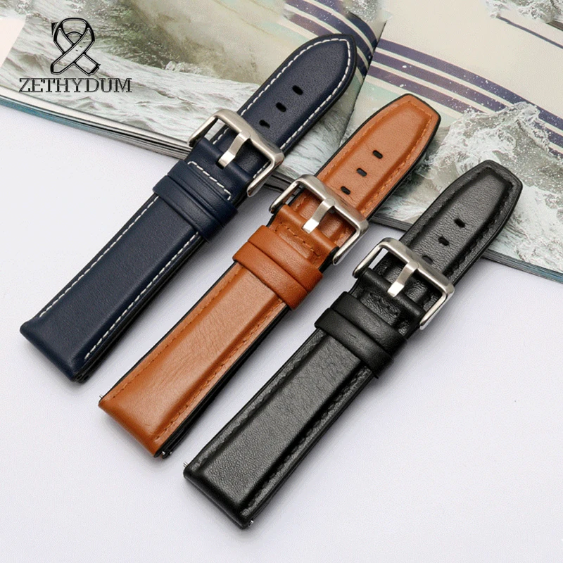 

Universal 22mmblack blue Handmade Crazy Cowhide Watchband Leather Sports Strap Sport Quick Release Straight End Watch Band Strap