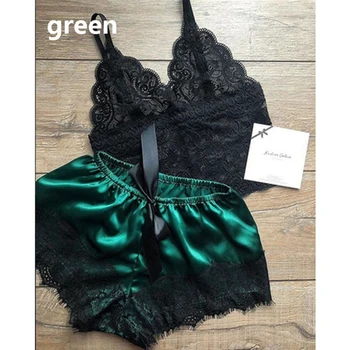 

Women's Sleepwear Sexy Women Pyjama Set White Lace V-Neck Pyjamas New Sleeveless Cute And Shorts Lace Patchwork Pajama