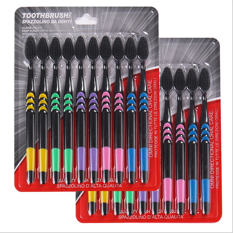 10 шт./компл. Семья костюм Зубная щётка мягкого бамбукового древесного угля для ухода за полостью рта для взрослых десен тонкой шерсти унисекс здоровые зубы щетки для чистки