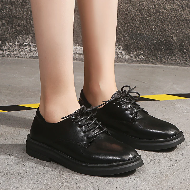 

Comfortable Rubber Flat Shoes Women Casual Flats Round Toe PU Ladies Loafers Shoes Genuine Leather Shoes Women Students Shoes