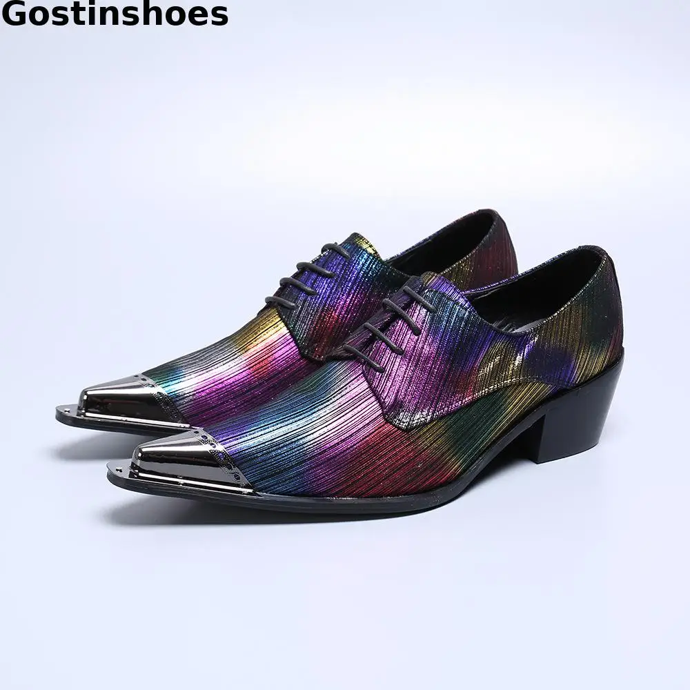 

Colorful Fashion Mens Casual Leather Shoes Printed Genuine Leather Pointed Iron Cap Toe Slip On Leisures Men Shoes