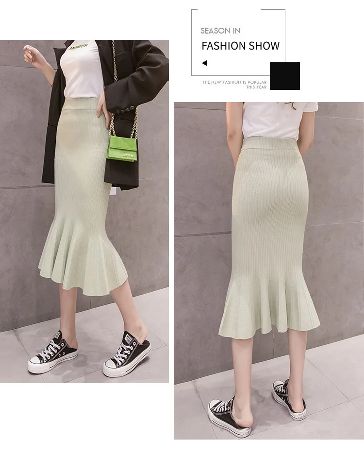 Faldas mujer moda, тонкая юбка в стиле «рыбий хвост», длинная юбка с завышенной талией, шерстяная юбка