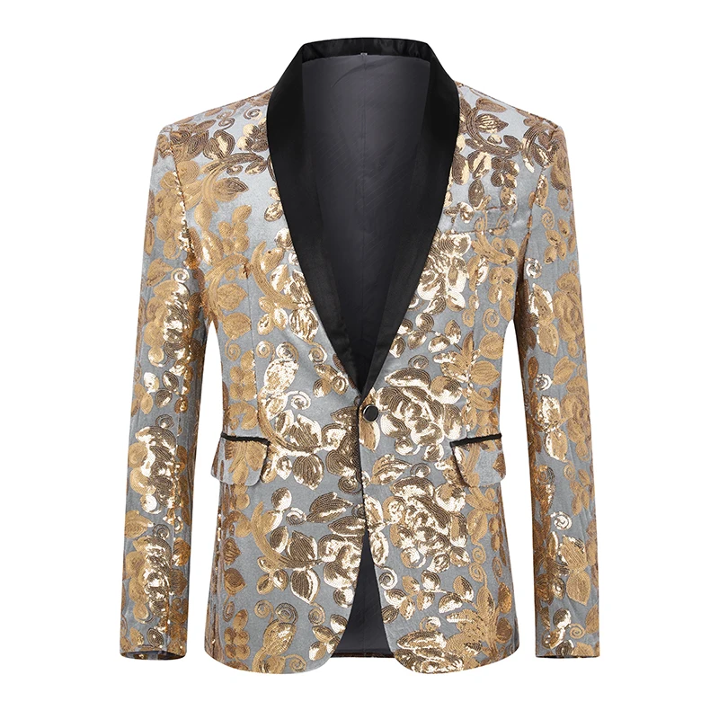 New Men Sequin Blazer Party Jakcts For Men Singer Stages Hip Hop Men Blazers 4 Colors Jackets Male Shawl Collar Tuexdo Banquets