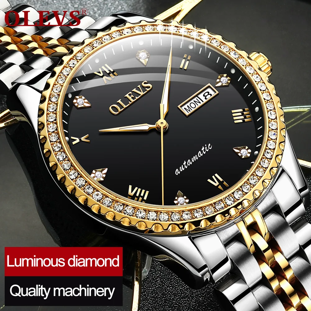 

OLEVS Fashion Brand Men Stailness steel Band Automatic Mechanical Watch Solid color dial Date Men Self-Wind Waterproof MARMANO