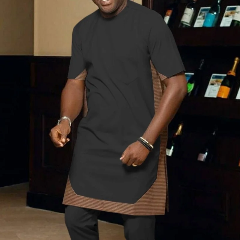 New 2021 Men's Short Sleeve Printed Shirt African Traditional Fashion Casual Top Muslim Clothing | Мужская одежда