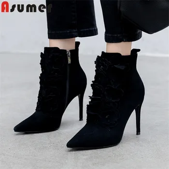 

ASUMER 2020 hot fashion suede leather ankle boots women zip sexy thin high heels party wedding shoes autumn winter boots woman