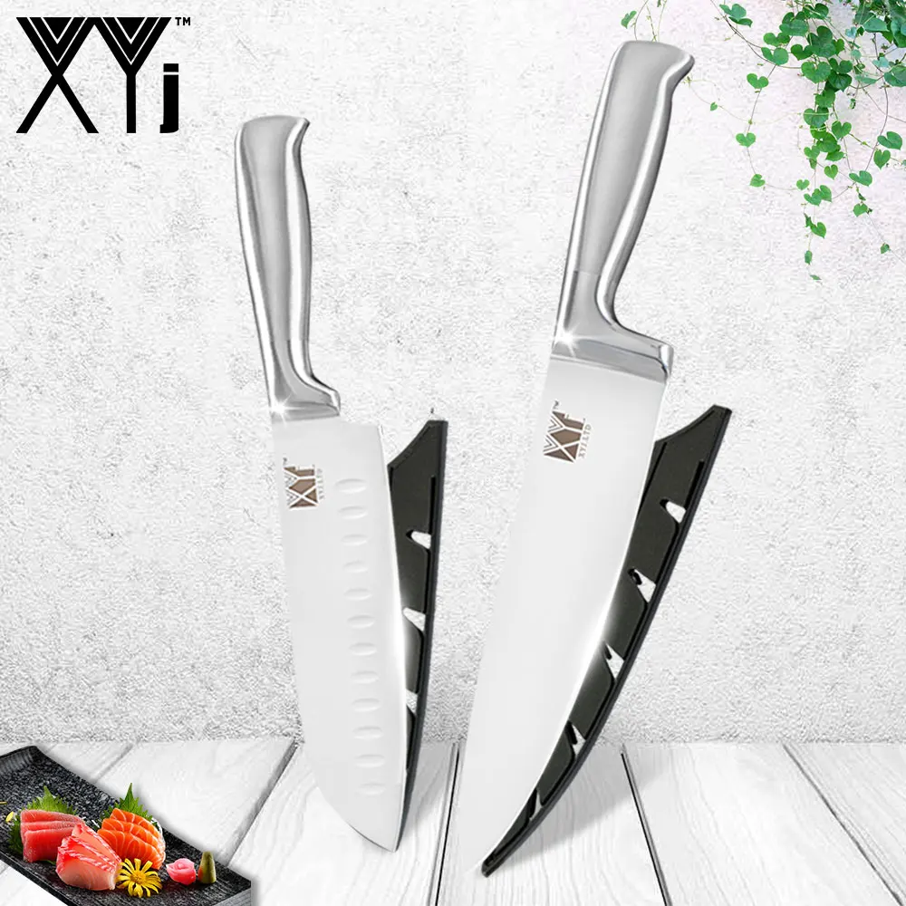 a 2PCS XYJ 7CR17 нож в японском стиле из нержавеющей стали, набор кухонных ножей, фруктовый нож Santoku для нарезки хлеба, нож шеф-повара для мяса, Vege - Цвет: a 2PCS