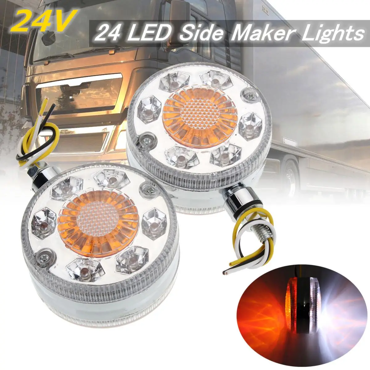 2pcs 24v 24 Led Car Truck Side Maker Lights Turn Signal Brale Lamp For