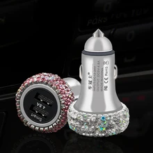 Кристалл двойной USB Автомобильное зарядное устройство для мобильного телефона планшета gps быстрое зарядное устройство Стразы Алмазный телефон 3 линии передачи данных провод в автомобиле