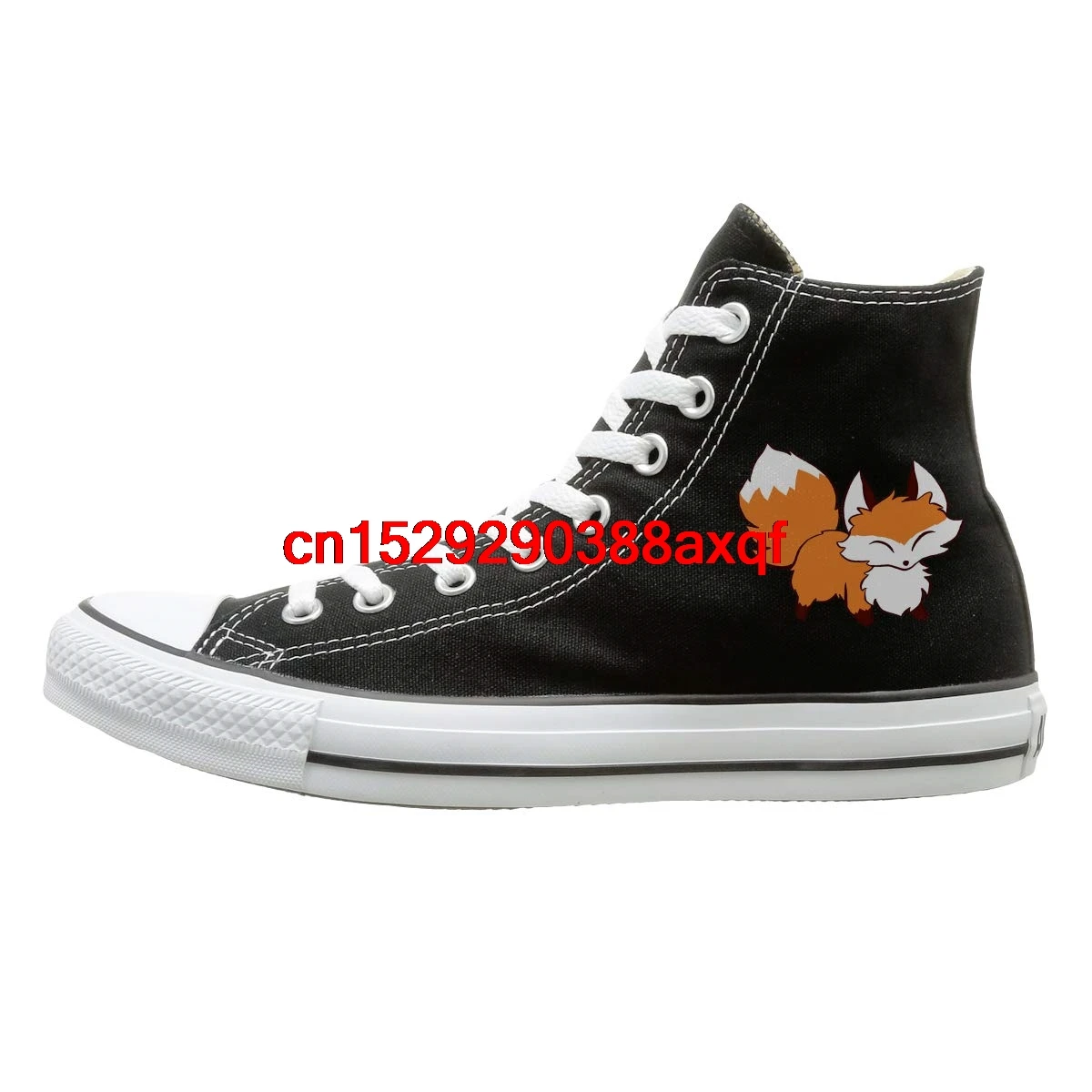

Unisex Casual Shoes Boys and Girls Sports Shoes Fluffy Fox Canvas Shoes High Top Casual Black Sneakers Unisex Style 128