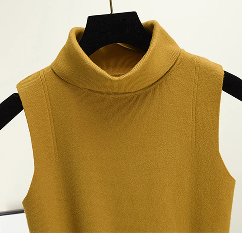 Летние топы без рукавов Женский вязаный свитер водолазка пуловер Женская футболка из дышащей ткани трикотаж