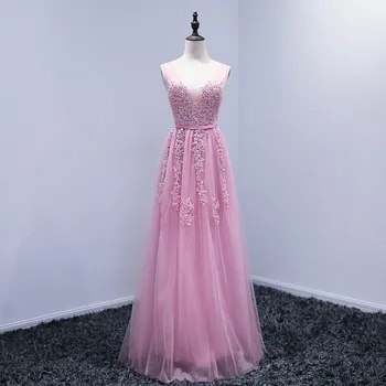 

Holievery Lace Tulle Evening Dresses In Stock 2020 Long Evening Gowns V Back Formal Party Dress Blush Pink Sky Blue