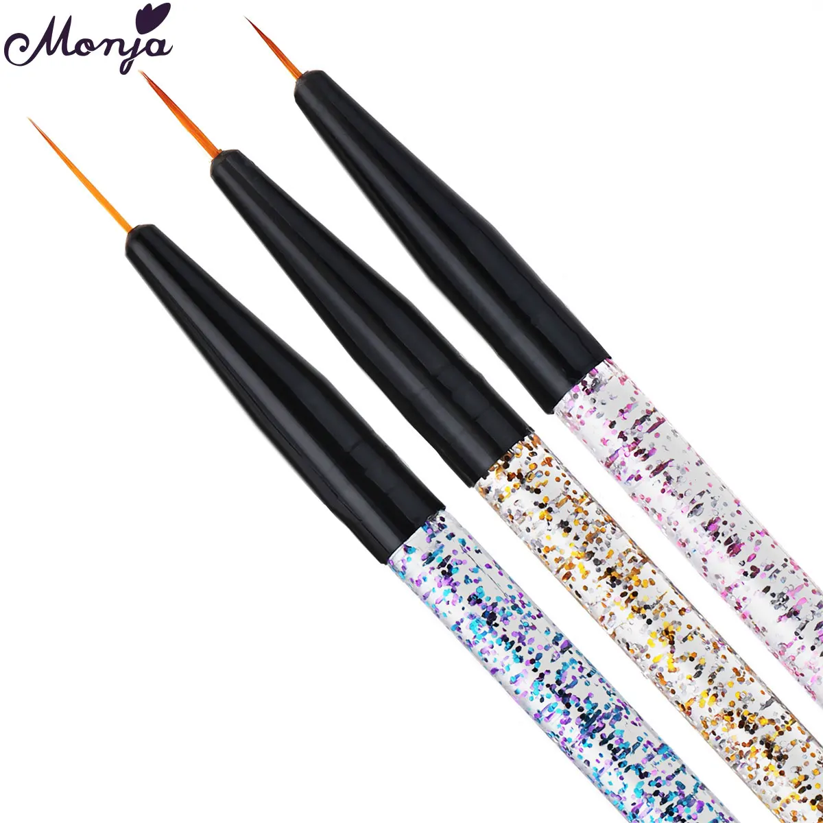 Monja 3Pcs/Set Acrylic Handle Nail Art French Stripes Liner Painting Brush Flower Pattern 3D DIY Lines Drawing Pen Manicure Tool