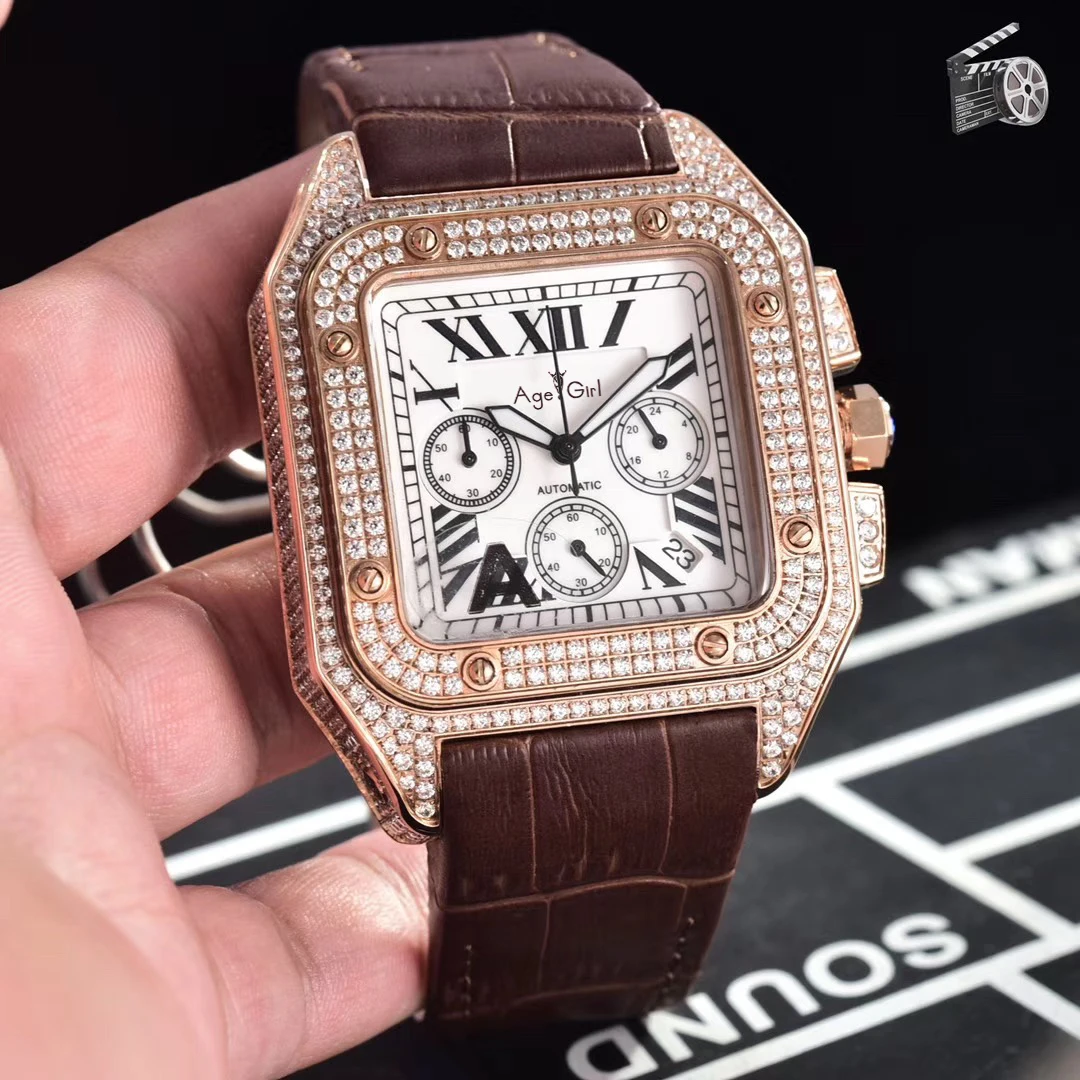 Rose Gold White Роскошные брендовые новые мужские часы с хронографом и сапфировым сапфиром, полный Чехол со льдом и бриллиантами, Цвета: розовое золото, серебро, все черные кожаные спортивные часы, лимит - Цвет: Rose Gold White