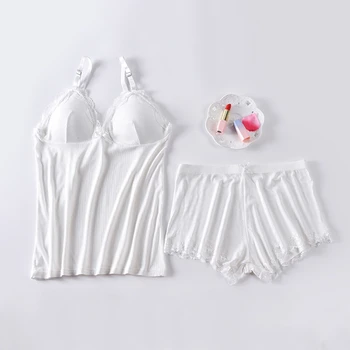 

Summer Sexy Sleepwear Pajamas Set Women Solid Halter Strap Top Shorts Pajama Sets Soft Female Nightwear 4 Colors