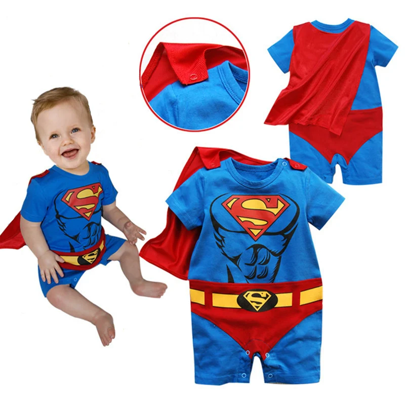 Superman Romper Costume With Removable Cape Fashion Baby Superhero Jumpsuit Infant Toddler Superboy Batman Onesie Multi 3-18M