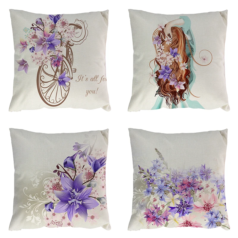 cheap Retro Euro Vintage Bicycle Floral Bike Pillow Cover Square Cozy Throw Decoration Home Sofa Linen Cotton Pillowcases 1708