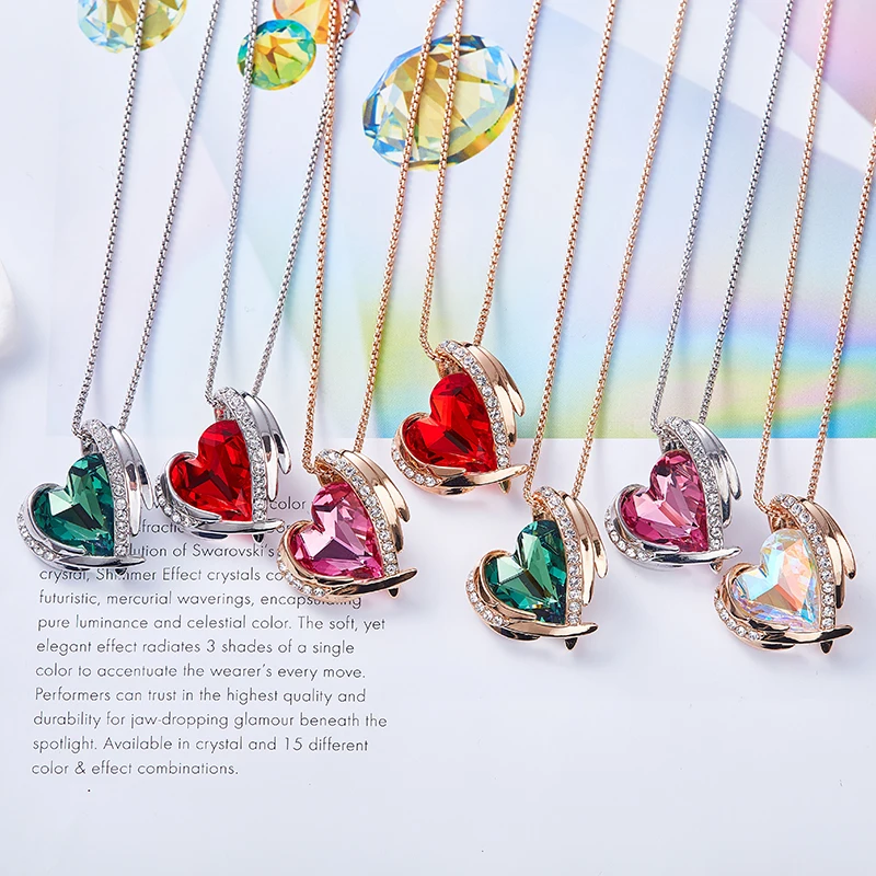 CDE Женщины золотое ожерелье кулон украшен стразами от Swarovski розового цвета с