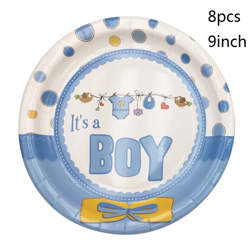 8pcs 9inch plate Детский душ девочка или мальчик пол раскрыть баннер воздушные шары одноразовые набор столовых приборов для детей день рождения украшения принадлежности - Цвет: 8pcs 9inch plate