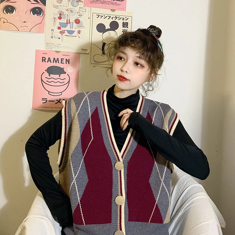 Harajuku, женский свитер, жилеты, винтажный жилет без рукавов, жилет, вязаный жилет для женщин, весна-осень, без рукавов, chaleco mujer