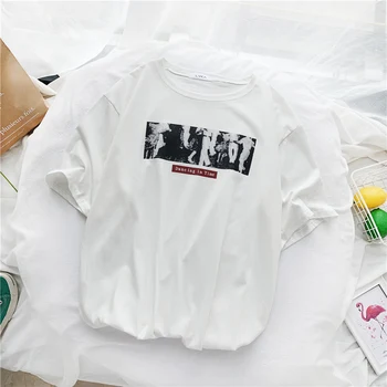 

2020 summer simple T Shirt Women 90s Kawaii Graphic Tshirt harajuku t-shirt Streetwear Korean Style Funny white Top Tees Female