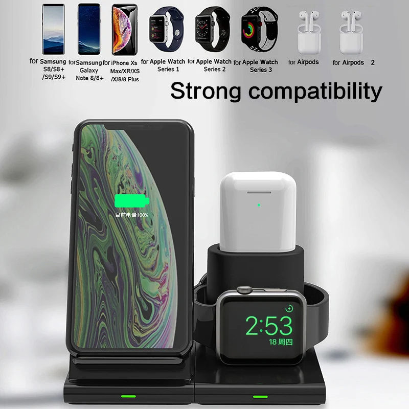 3 в 1 Qi Беспроводное зарядное устройство для iPhone 11 pro X XR XS Max 8 Plus samsung S8 S9 plus зарядная док-станция для Apple watch 4 3 2 1 Airpods