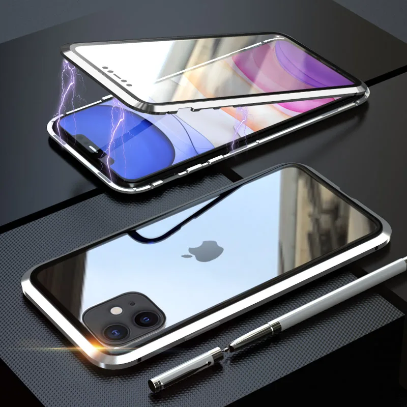 Металлический чехол с магнитной адсорбцией для iphone 11 pro max 11pro двусторонний чехол из закаленного стекла на магните
