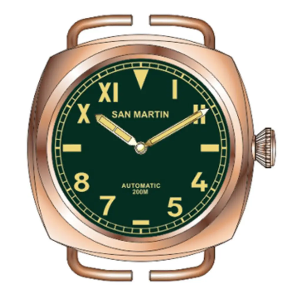 green with logo San Martin New Vintage Watch Fashion Cusn8 Bronze Diving Mechanical Watch 200 Water Resistant C3 super luminous sapphire glass - Color: green with logo