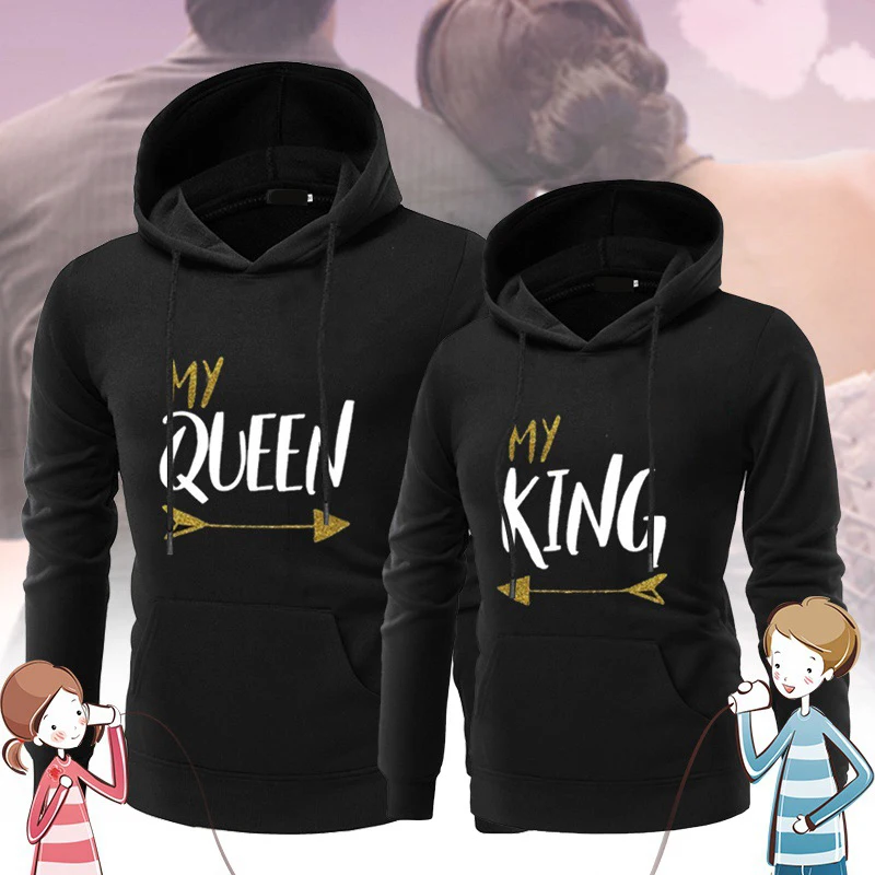 MY QUEEN KING толстовка с капюшоном и принтом для пары модные повседневные женские толстовки Толстовка с надписью женская одежда