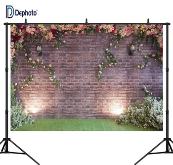

DePhoto Wedding Theme Brick Wall with Flowers Seamless Pictorial Cloth Photography Background Vinyl Backdrop PCK05