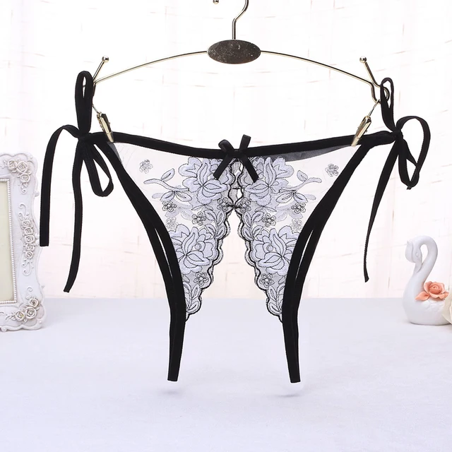 Porn Sexy Women Floral Lace Panties Crotchless Erotic Lingerie Low Waist Underwear Allure Sex Thongs See Through Girl Underpants 4