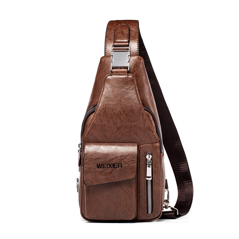 Mens Vintage Leather Sling Bag Tactical Military Shoulder Crossbody Pack Dark Brown