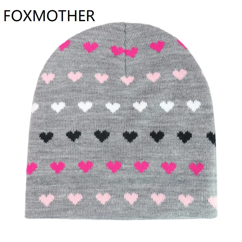 FOXMOTHER новые зимние модные черные белые розовые шапки-бини с сердечком для женщин, детей, девушек, женщин