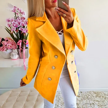 

Autumn Ladies Blazers 2019 New Fashion Double Breasted Slim Blazer Women Suit Jacket kakhi Female Plus Size Blazer Femme