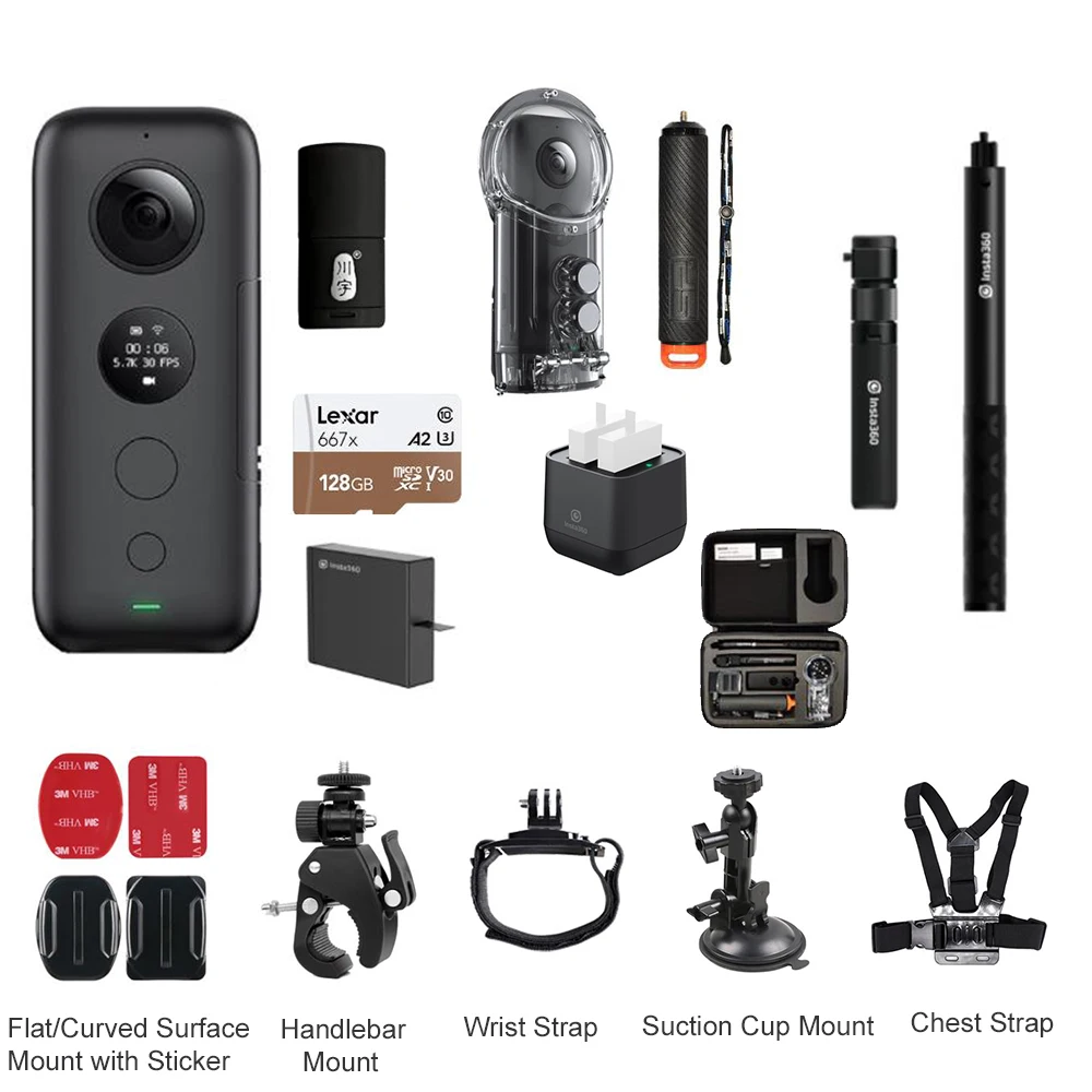Bundle 10 Insta360 Экшн-камера ONE X VR 360 панорамная камера для iPhone и Android 18MP фото 5,7 K видео невидимая селфи-палка - Цвет: Bundle 10
