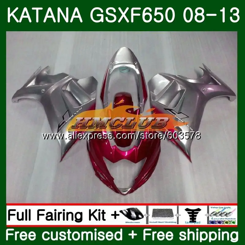 GSX650F для Suzuki Katana GSXF 650 08 09, 10, 11, 12, 13, 14, 14CL. 136 красного и серебристого цвета GSXF650 2008 2009 2010 2011 2012 2013 обтекатель
