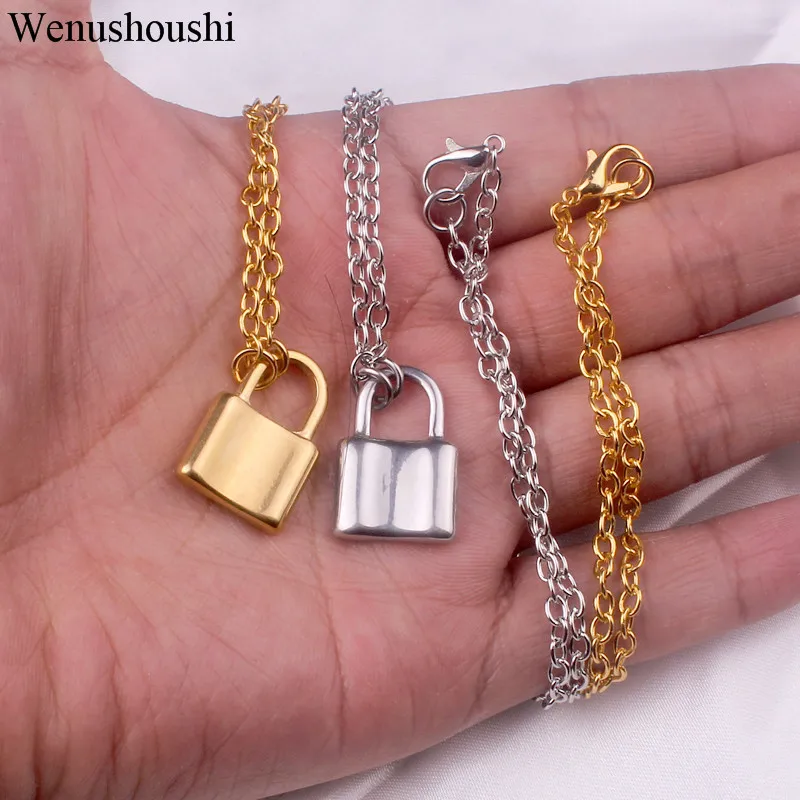 1.5*2.3cm lock necklace women zinc alloy chain stainless steel pendant fashion padlock necklaces