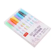 8 шт./1 упаковка, двойная линия, художественные маркеры, набор ручек для рисования, металлический цветной маркер, Флуоресцентные Ручки для рисования, канцелярские принадлежности, школьные принадлежности
