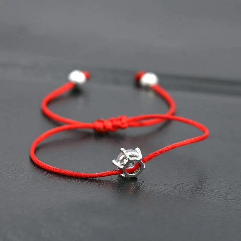 Shiny Crystal Red Rope String Braid Bracelets for Women 2pcs/set Silver Color Lucky Chakra BPPCCR Pulsears