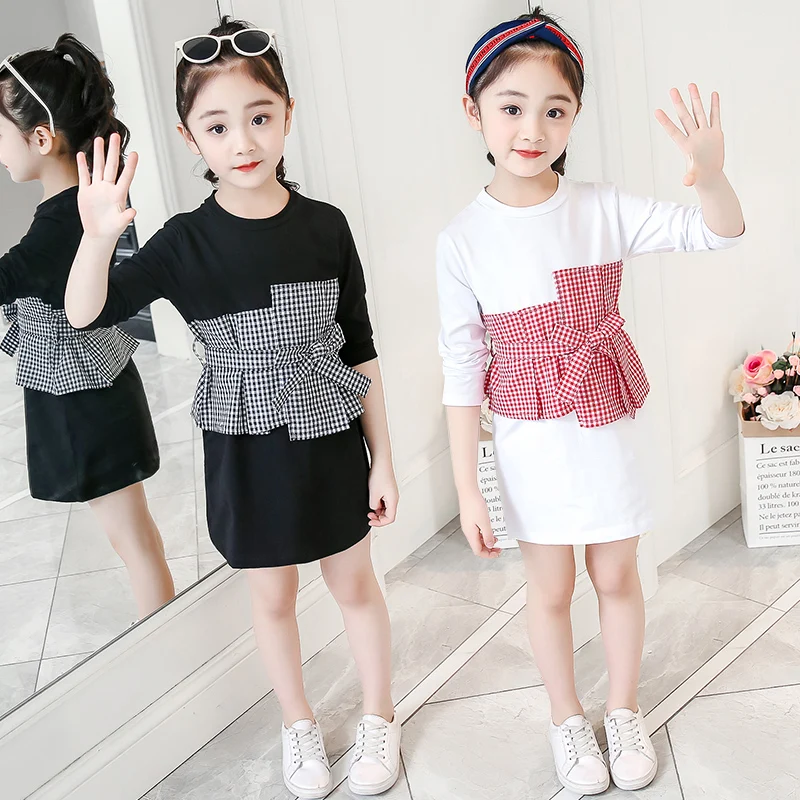 Хлопковые Платья для девочек Новая удобная клетчатая одежда с длинными рукавами для маленьких девочек Осенняя повседневная детская одежда модные длинные футболки Vestidos