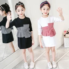 Хлопковые Платья для девочек Новая удобная клетчатая одежда с длинными рукавами для маленьких девочек Осенняя повседневная детская одежда модные длинные футболки Vestidos