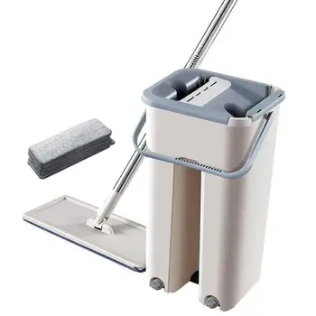 

Free Hand Washing Flat Mop With Bucket Lazy 360 Rotating Magic Mop With Squeezing Floor Cleaner Mop Household Cleaning Tool