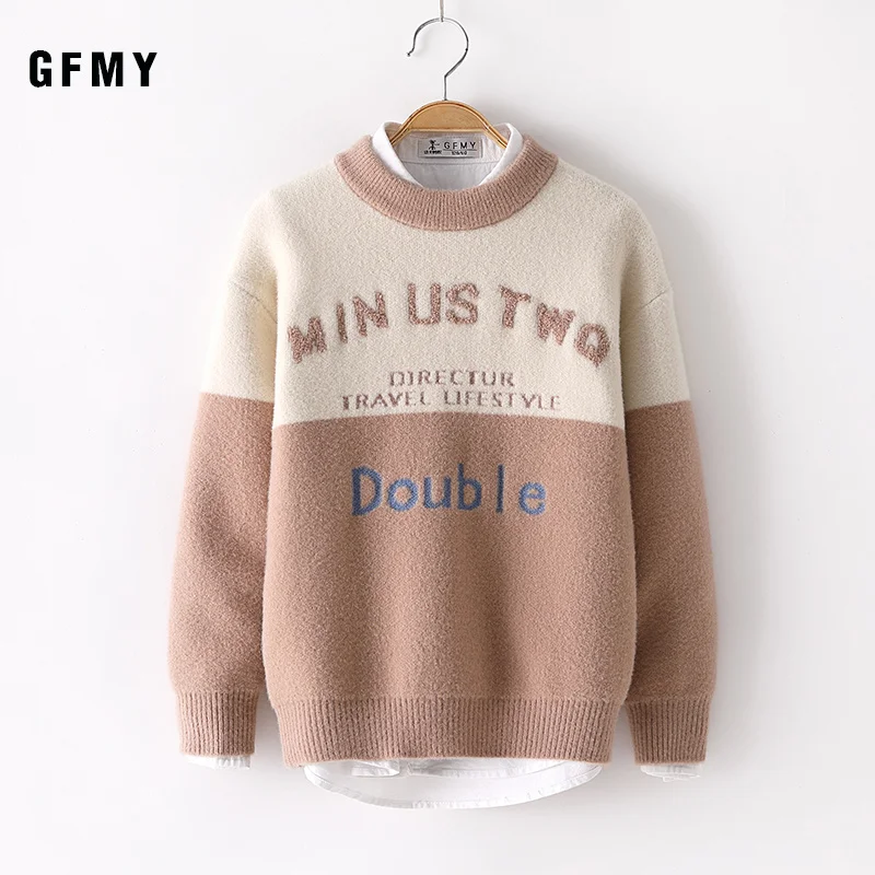 GFMY/осенне-зимнее модное вельветовое пальто с круглым воротником и надписью для мальчиков и девочек, теплое пальто для малышей Детские свитера - Цвет: khaki