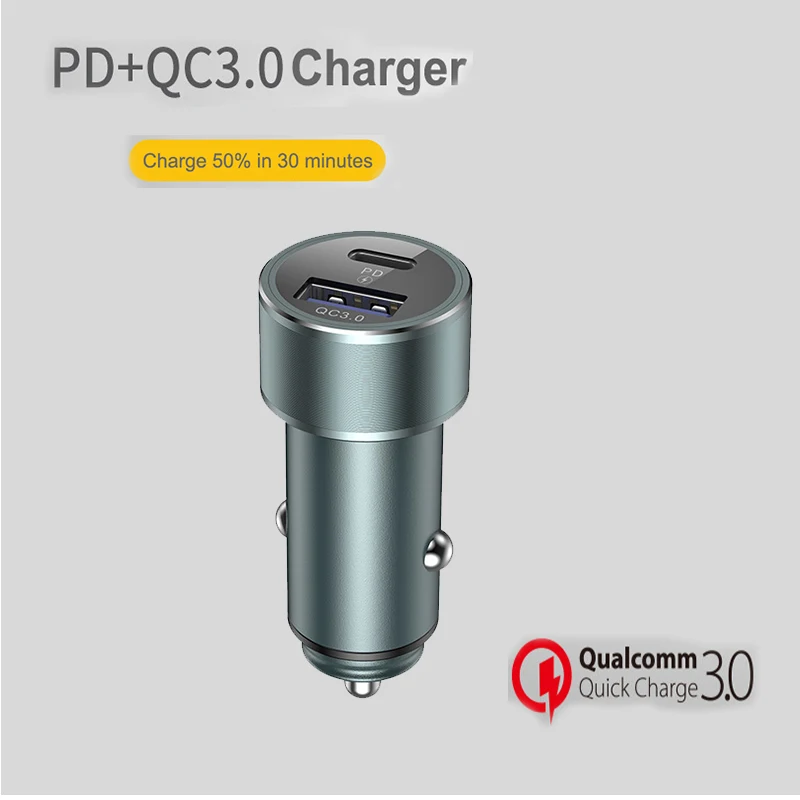 

Dual USB Type-C Quick Charge 3.0 USB Car Charger Adapter 6A Auto Vehicle Metal Charger For Samsung iPhone Phone Fast PD Charger