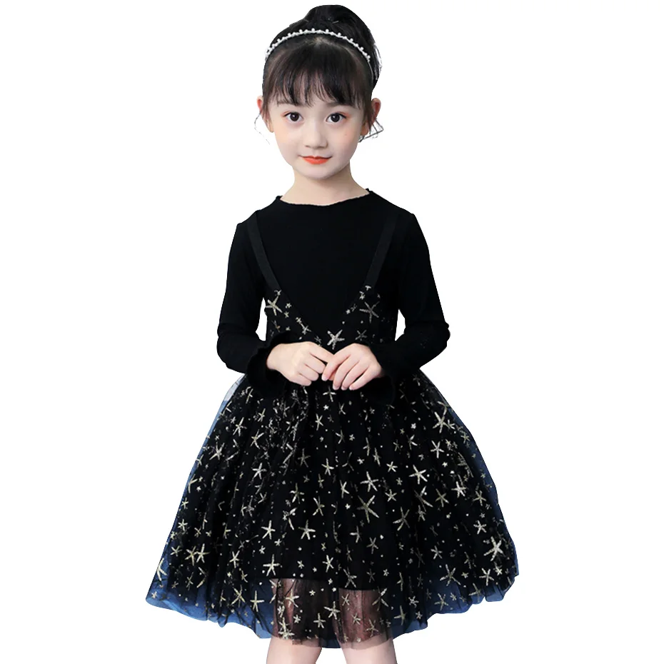 Платье для девочек Платья со звездами Осеннее Сетчатое платье детей Детский