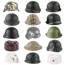 MOC WW2, casco militar estadounidense, bloques de construcción, piezas de figura de soldado alemán, arma, boina británica, accesorios soviéticos, ladrillos, modelo de juguete(China)