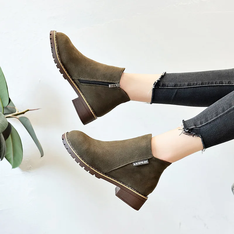

Autumn Chunky Heel Side Zipper Suede Ankle Boots Waterproof Platform Warm Chelsea Boots Women's Low Heel Retro Women's Boots