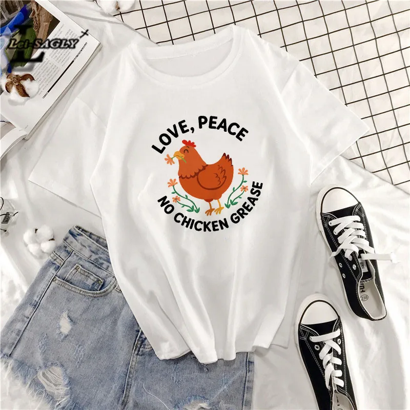 Женская футболка оверсайз Lei SAGLY Vegan Love Корейская одежда в стиле Харадзюку с