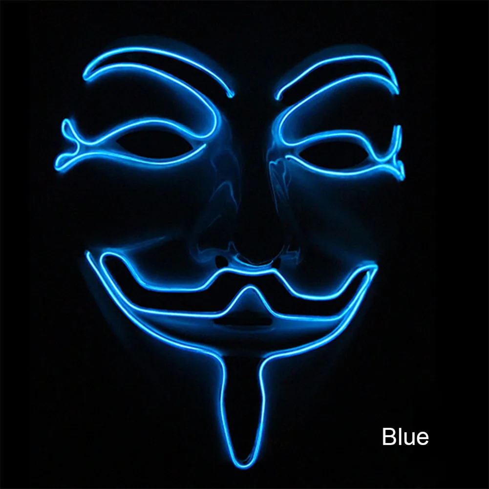 Светящаяся маска V для туши Vendetta Led Guy Fawkes Masque маскарадные маски вечерние тушь на Хэллоуин светящаяся Маскарадная маска